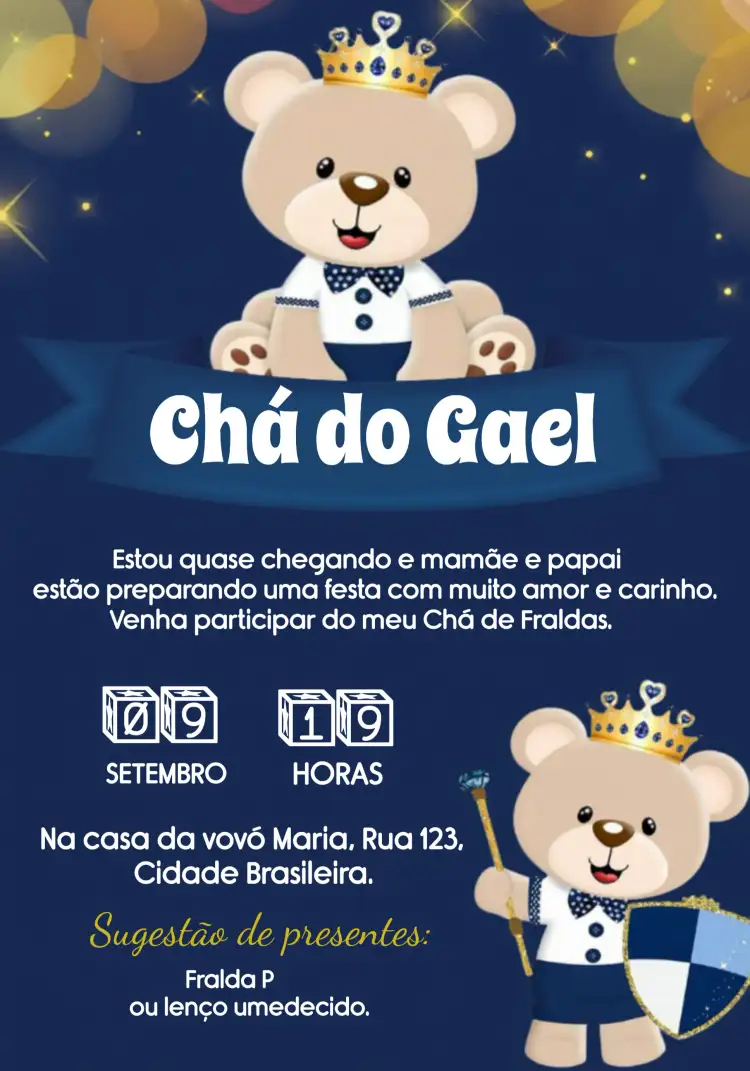 Chá De Fraldas Ursinho Príncipe Azul