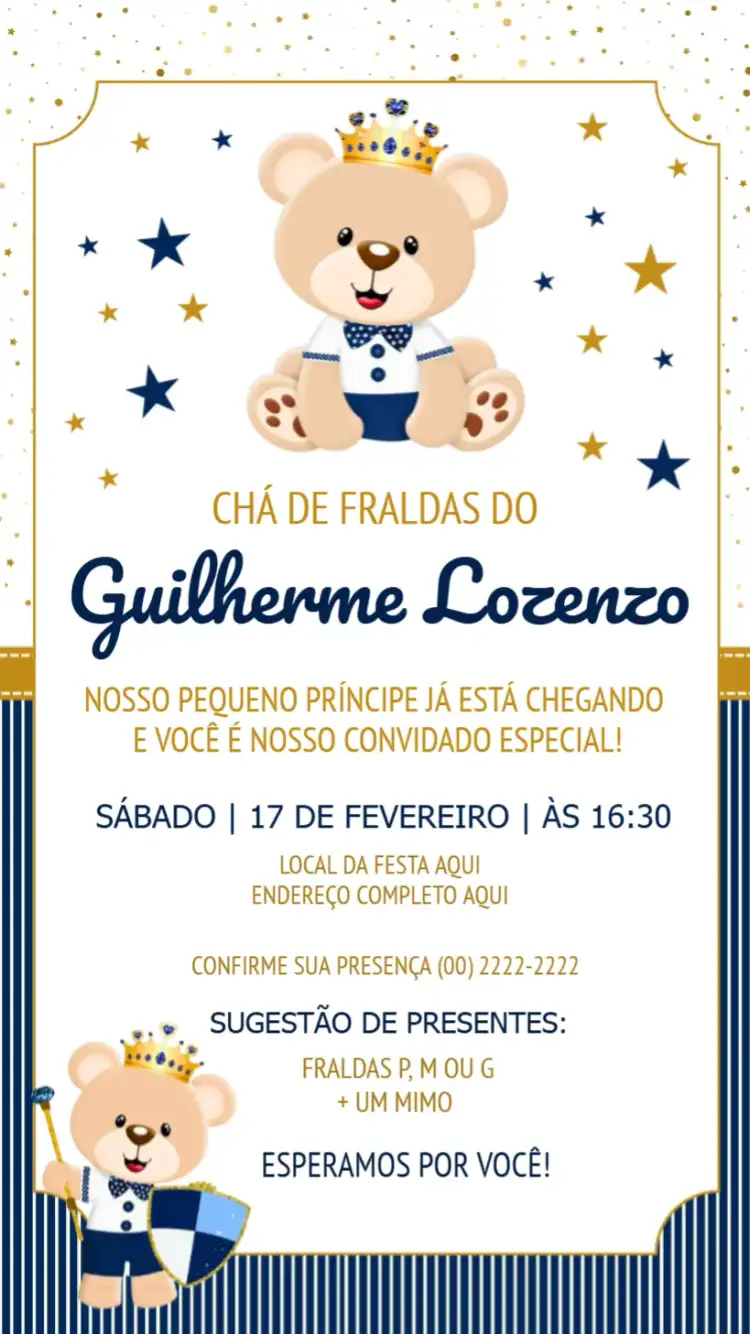 Chá De Fraldas Ursinho Príncipe Azul