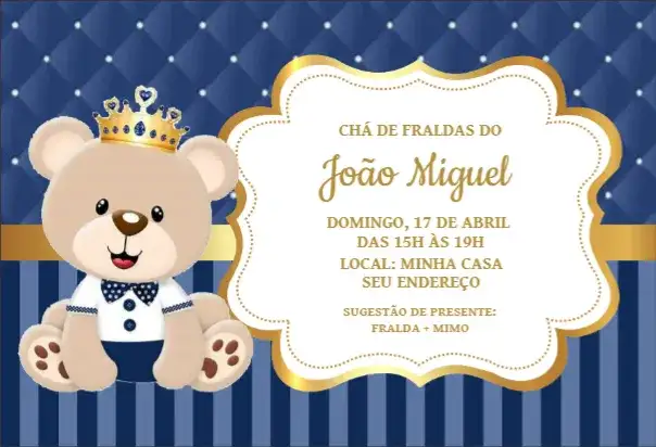 Chá de fraldas Ursinho Príncipe Azul Marinho