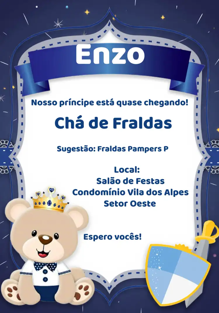 Chá De Fraldas Ursinho Príncipe Branco
