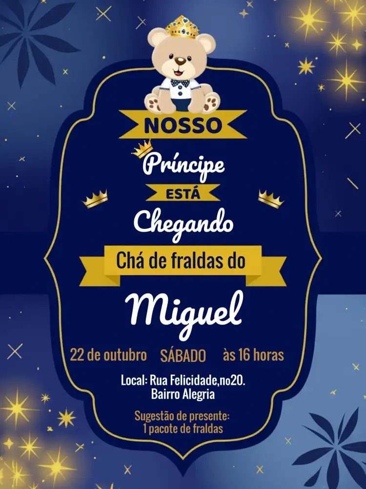 Chá De Fraldas Ursinho Príncipe Coroa