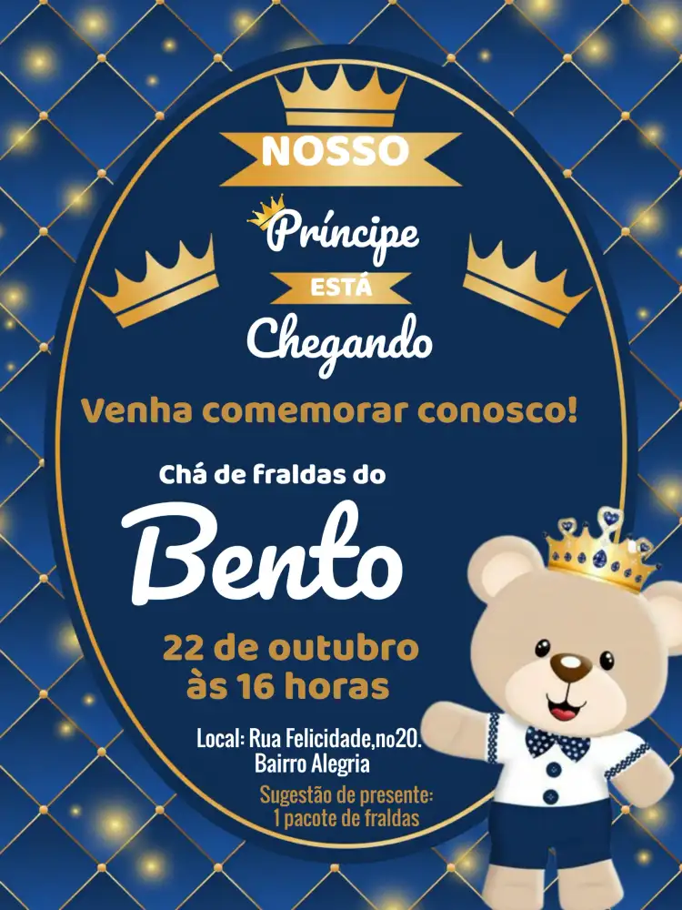 Chá De Fraldas Ursinho Príncipe Glitter