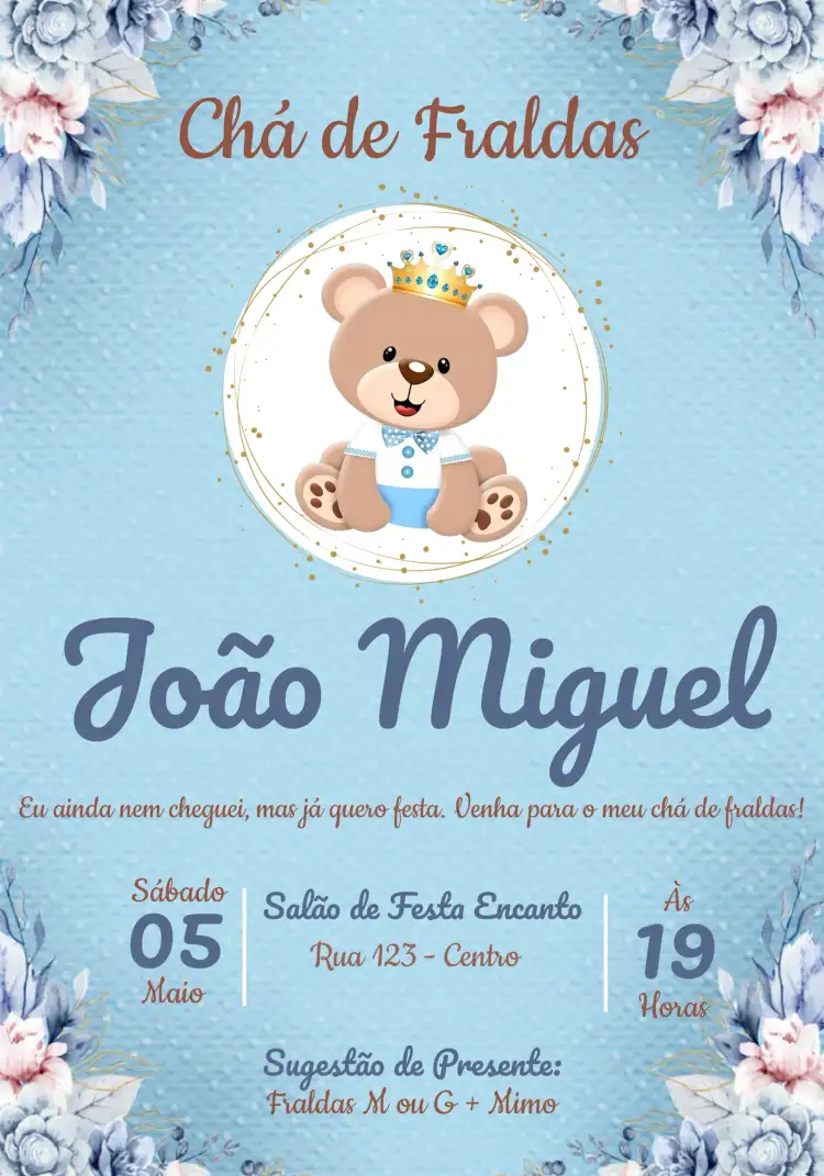Chá De Fraldas Ursinho Príncipe Menina