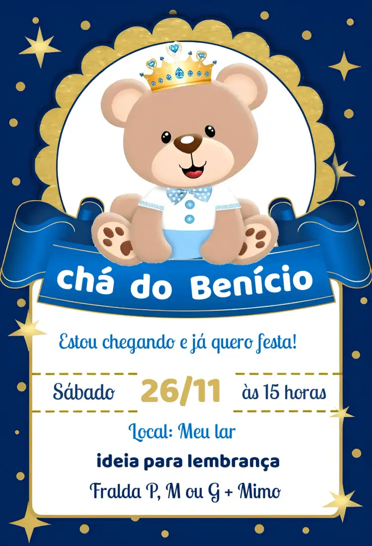 Chá De Fraldas Ursinho Príncipe Mimo