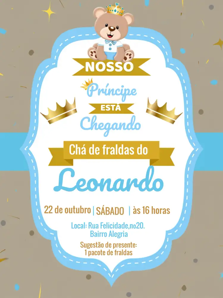 Chá De Fraldas Ursinho Príncipe Principe