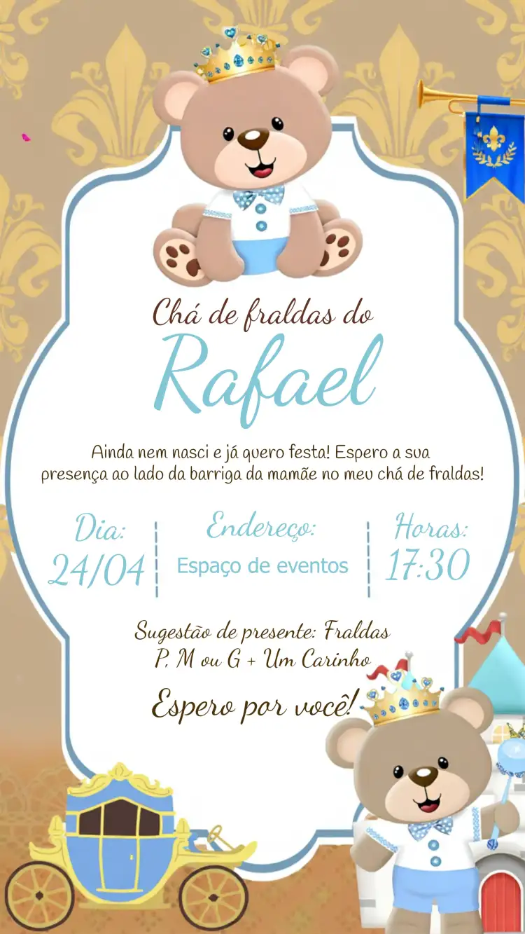 Chá De Fraldas Ursinho Príncipe Realeza