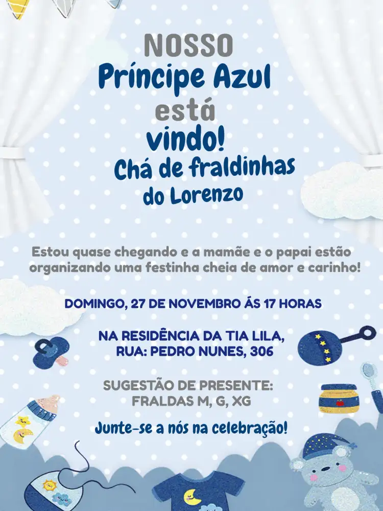 Chá De Fraldas Ursinhos Azul