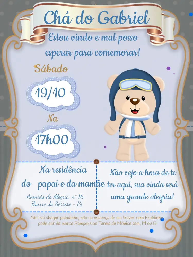 Chá De Fraldas Urso Aviador Branco