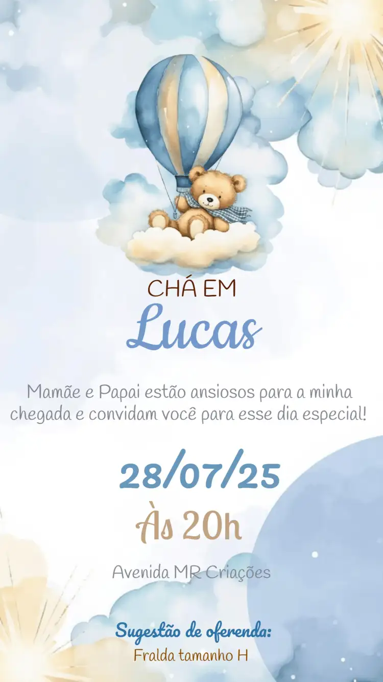 Chá De Fraldas Urso Baloeiro Aquarela