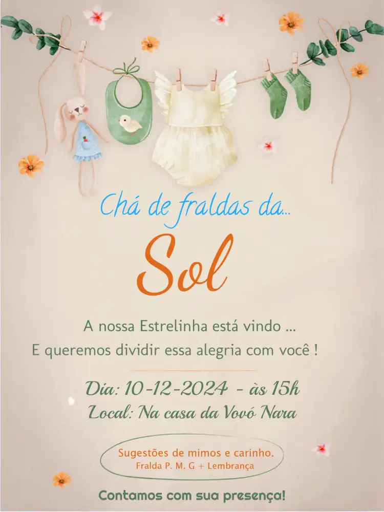 Chá De Fraldas Varal Roupas Bebê