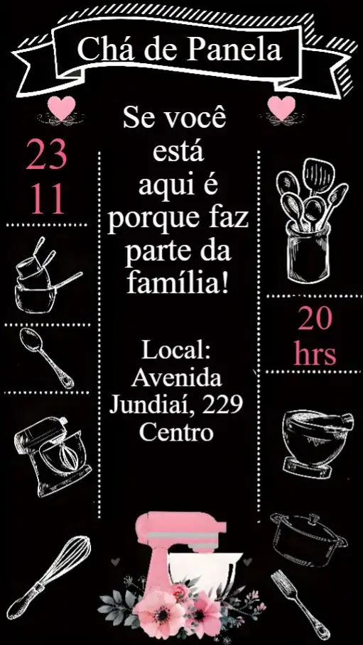 Convite Chá de Panela – tema Chá de Panela floral, moderno, minimalista, vintage, colorido