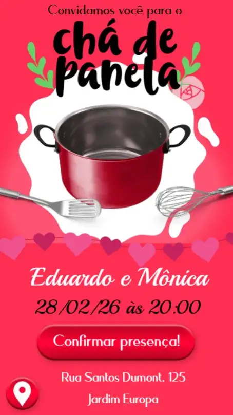 Convite Chá de Panela – tema Chá de Panela moderno, colorido, minimalista, vintage, floral, boho