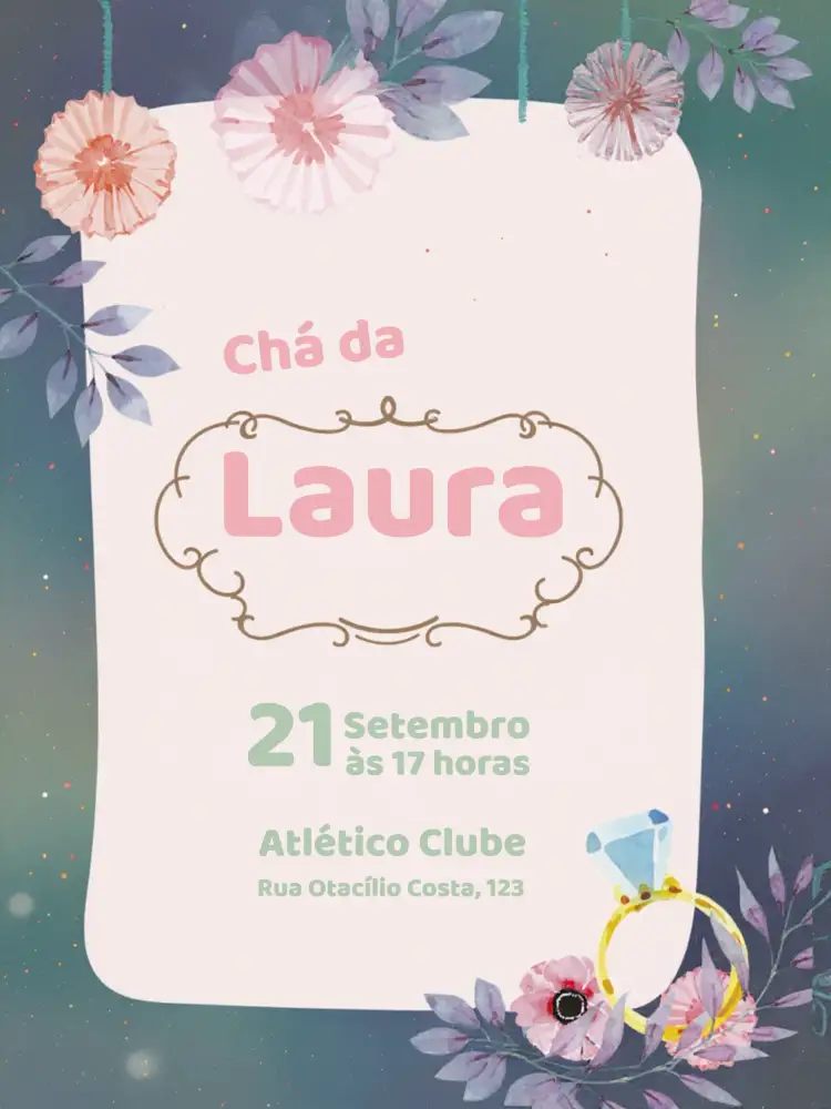 Convite Chá De Panela Amigas – tema Chá de Panela floral, delicado, rosa, moderno, alegre
