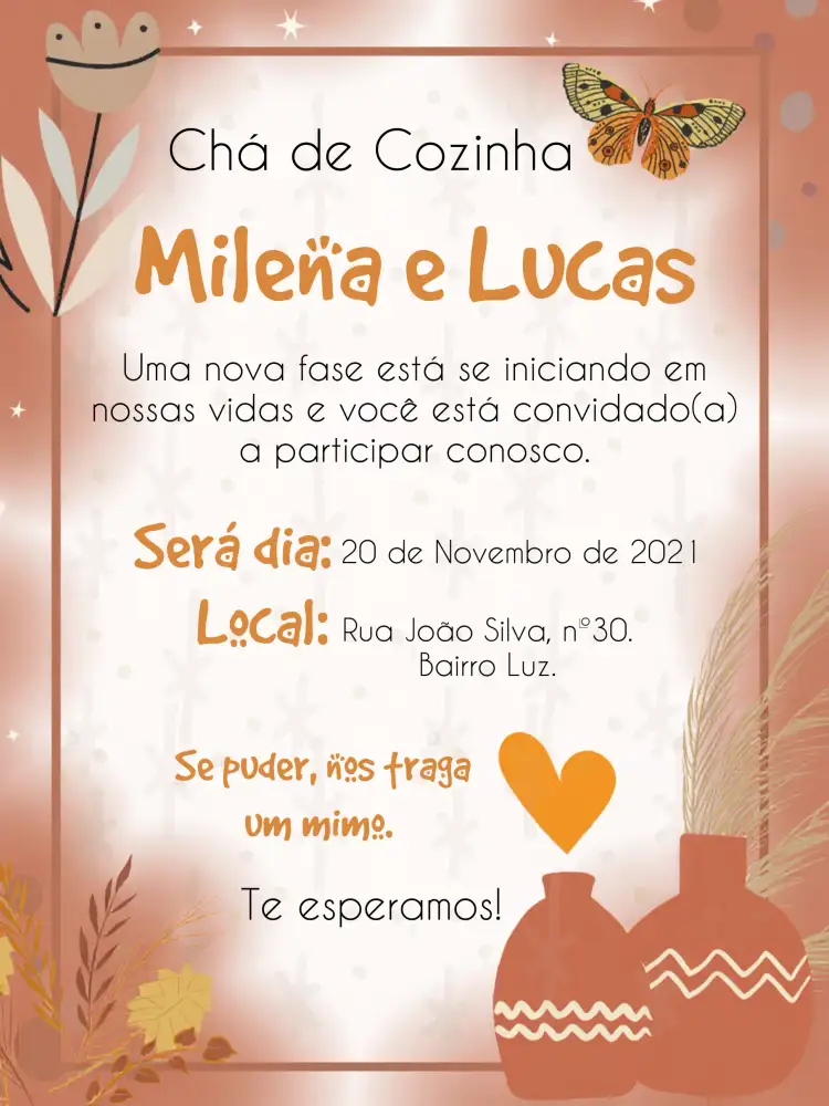Convite Chá De Panela Boho Borboleta – tema Chá de Panela boho, floral, neutro, natural, delicado