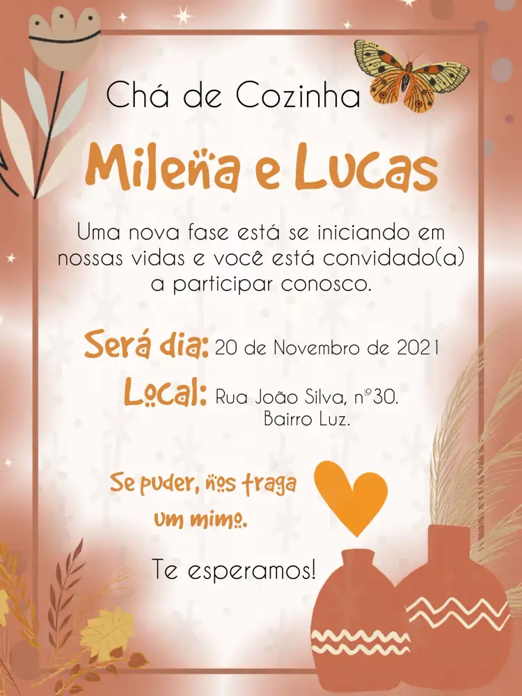 Convite Chá De Panela Boho Borboleta