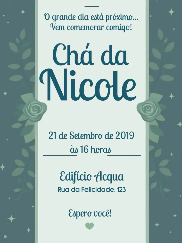 Convite Chá De Panela Bride – tema Chá de Panela floral, romântico, verde, rosas, azul, moderno