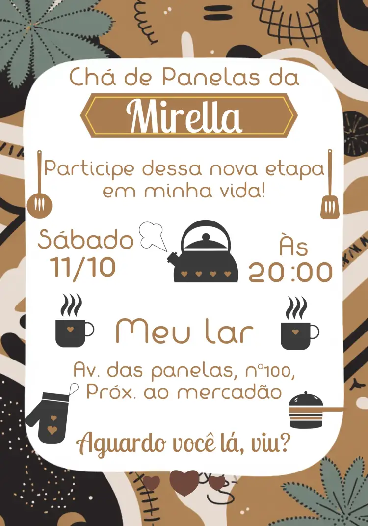 Convite Chá De Panela Bule – tema Chá de Panela cozinha, elegante, moderno, clássico, minimalista, neutro