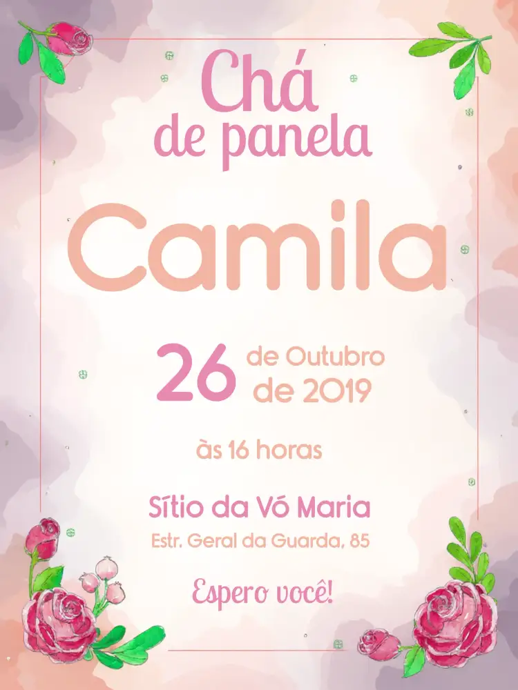 Convite Chá De Panela Casa – tema Chá de Panela floral, rosa, moderno, elegante, minimalista