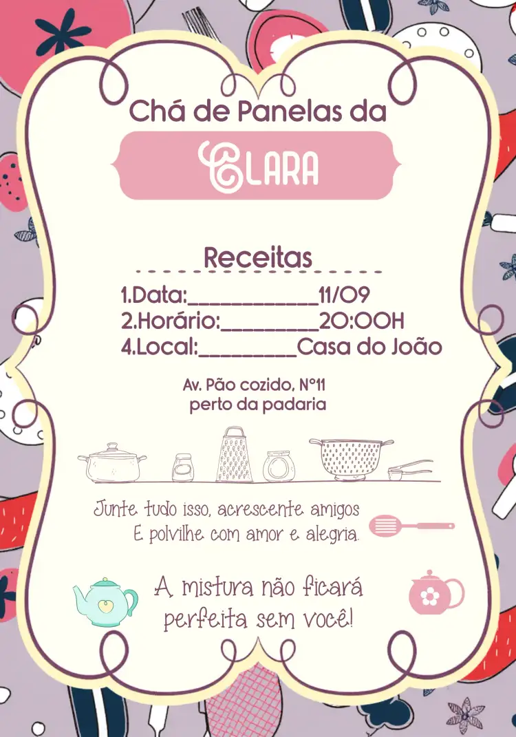 Convite Chá De Panela Colher – tema Chá de Panela delicado, moderno, colorido, divertido, minimalista