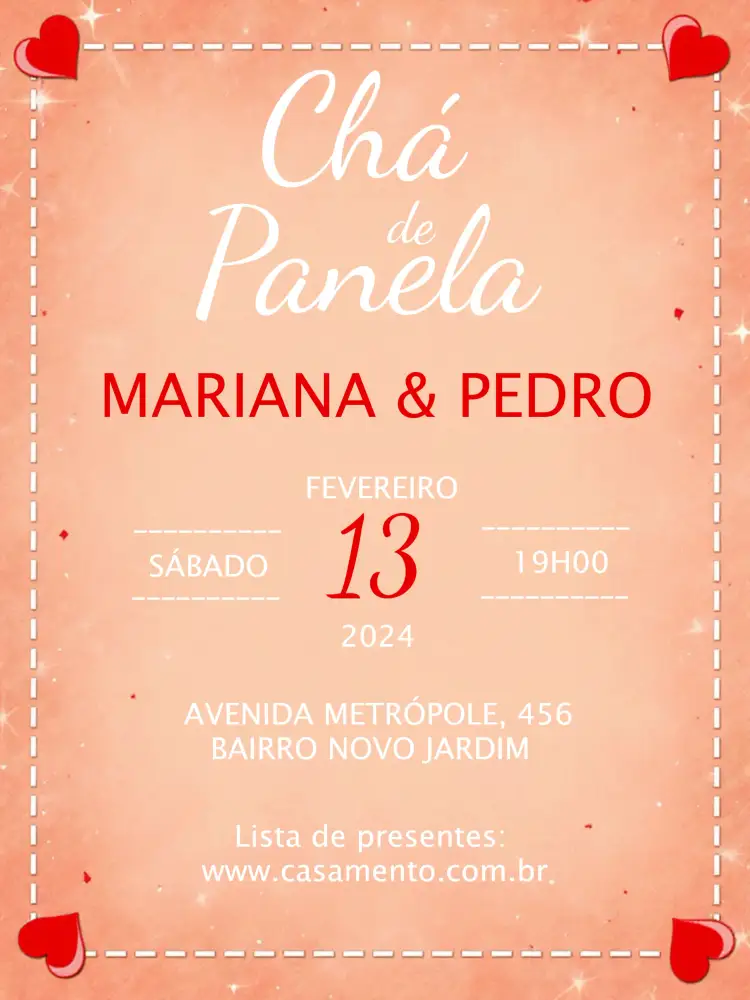 Convite Chá De Panela Coração Preto – tema Chá de Panela moderno, elegante, romântico, preto e vermelho, minimalista, chic