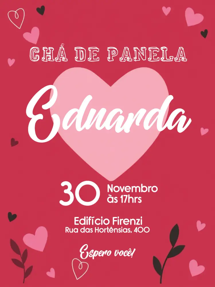 Convite Chá De Panela Corações Casamento – tema Chá de Panela romântico, delicado, minimalista, moderno, suave, casual