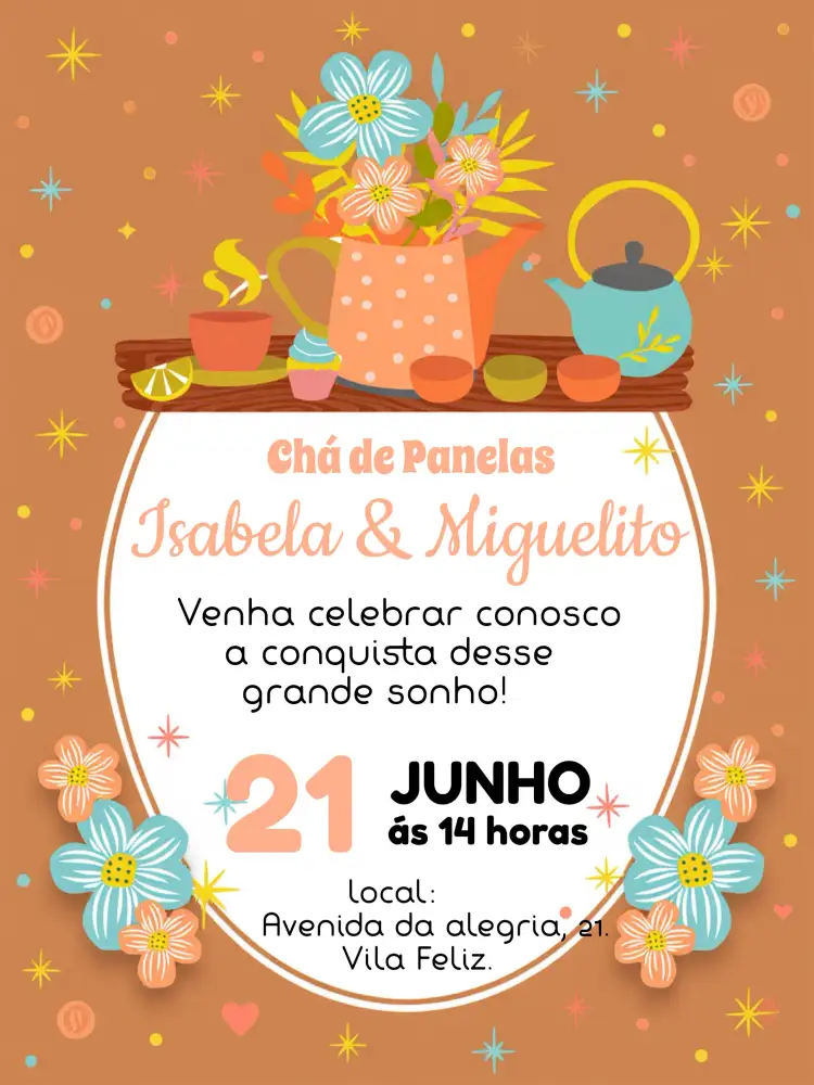 Convite Chá De Panela Cozinha – tema Chá de Panela vintage, floral, rústico, moderno, minimalista