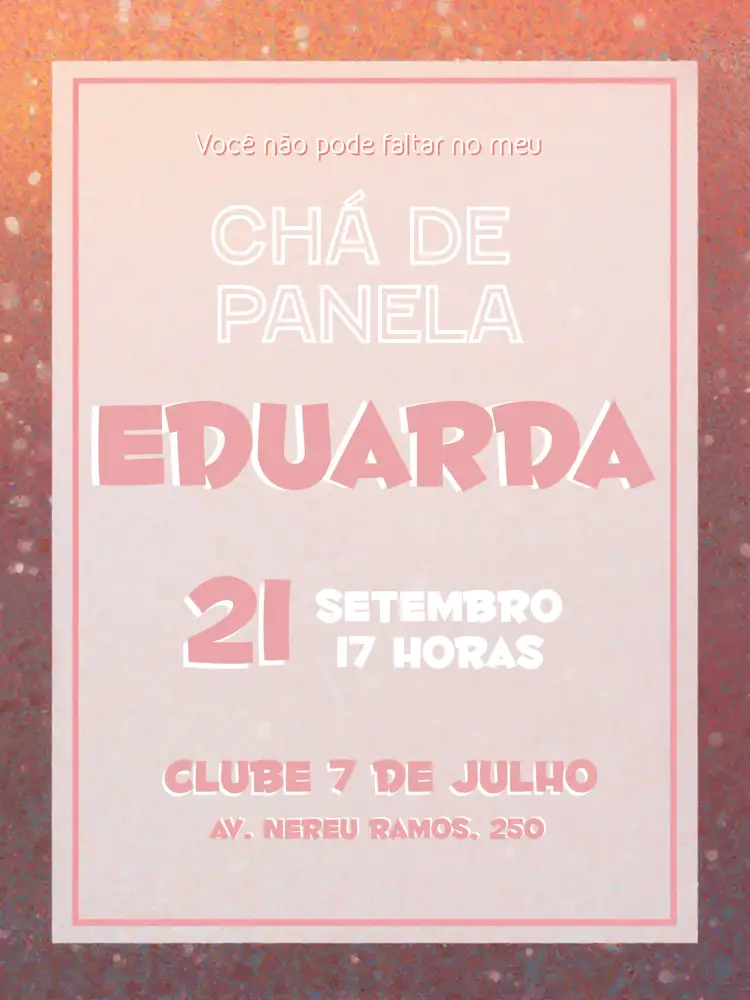 Convite Chá De Panela Delicado – tema Chá de Panela delicado, feminino, glitter, rosa, moderno