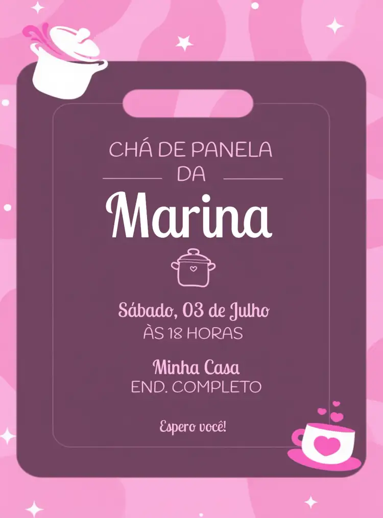 Convite Chá De Panela Fazer – tema Chá de Panela rosa, branco, moderno, delicado, alegre, elegante