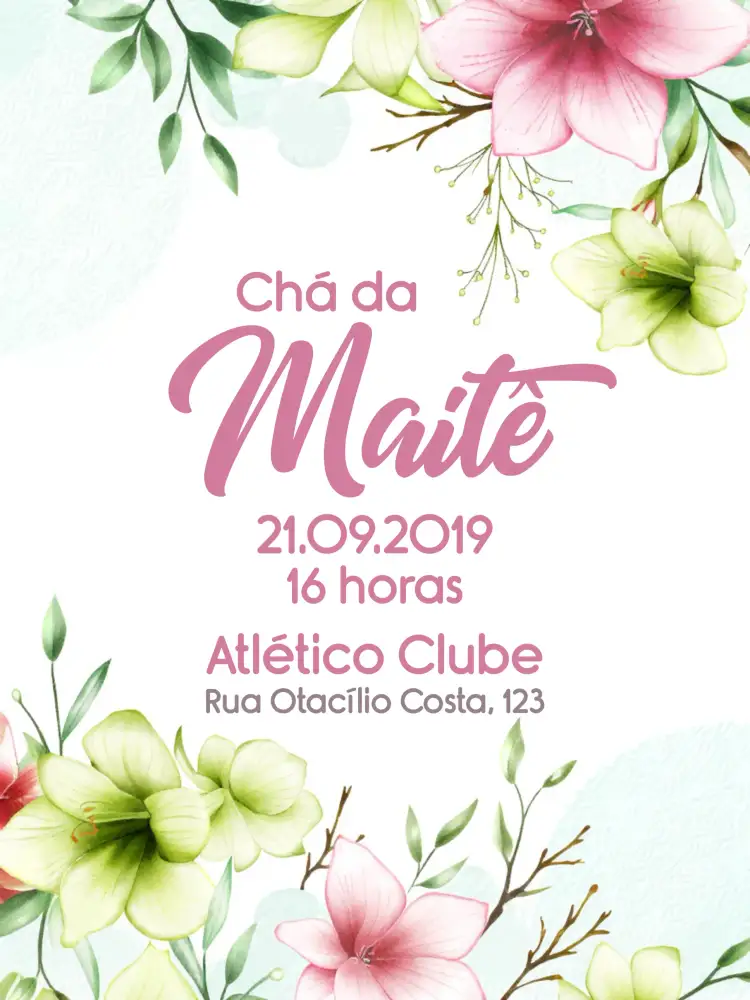 Convite Chá De Panela Floral – tema Chá de Panela floral, romântico, rosa, delicado, elegante, moderno