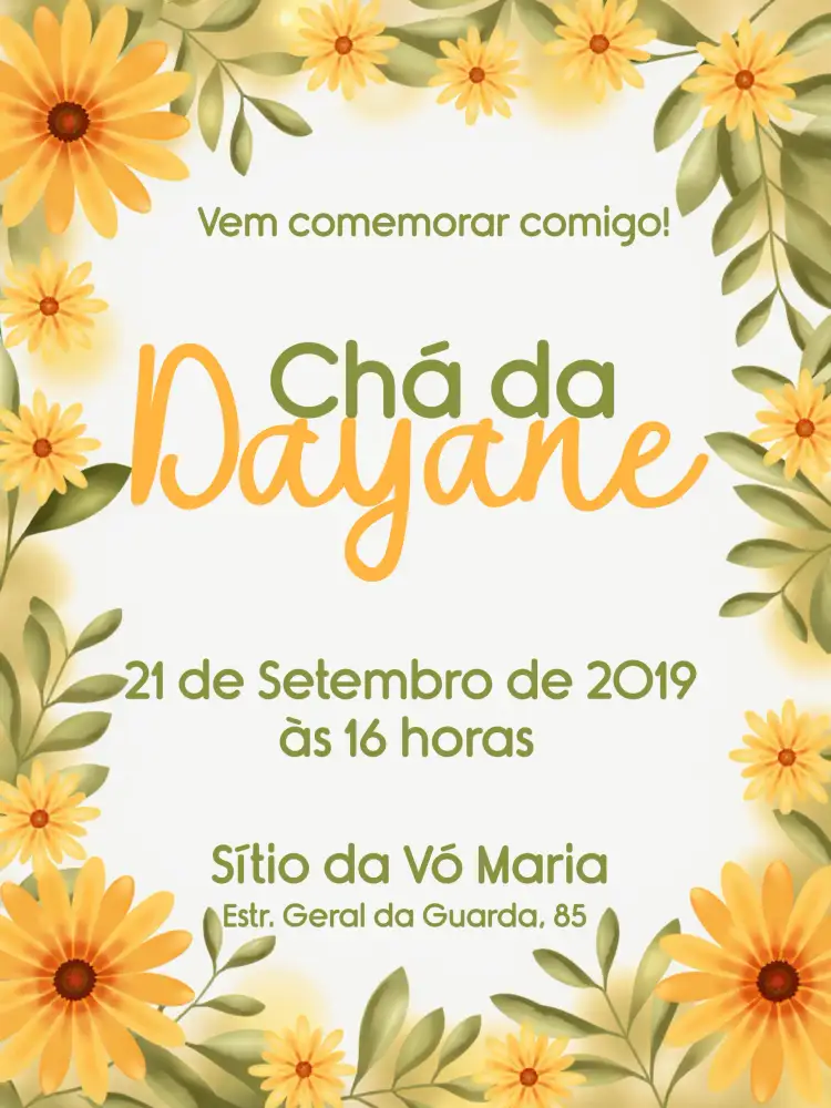 Convite Chá De Panela Floral – tema Chá de Panela floral, colorido, moderno, romântico, vintage, alegre