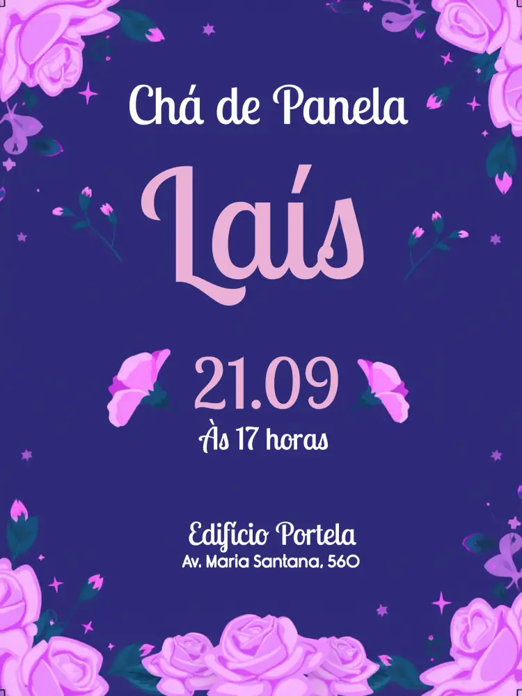 Convite Chá De Panela Floral Amigas – tema Chá de Panela floral, moderno, elegante, roxo, feminino, descontraído