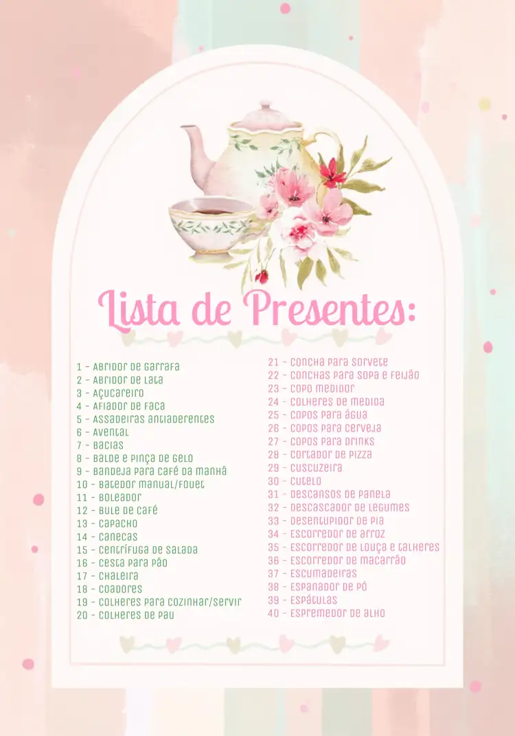 Convite Chá De Panela Floral Casa – tema Chá de Panela floral, romântico, vintage, moderno, colorido, minimalista