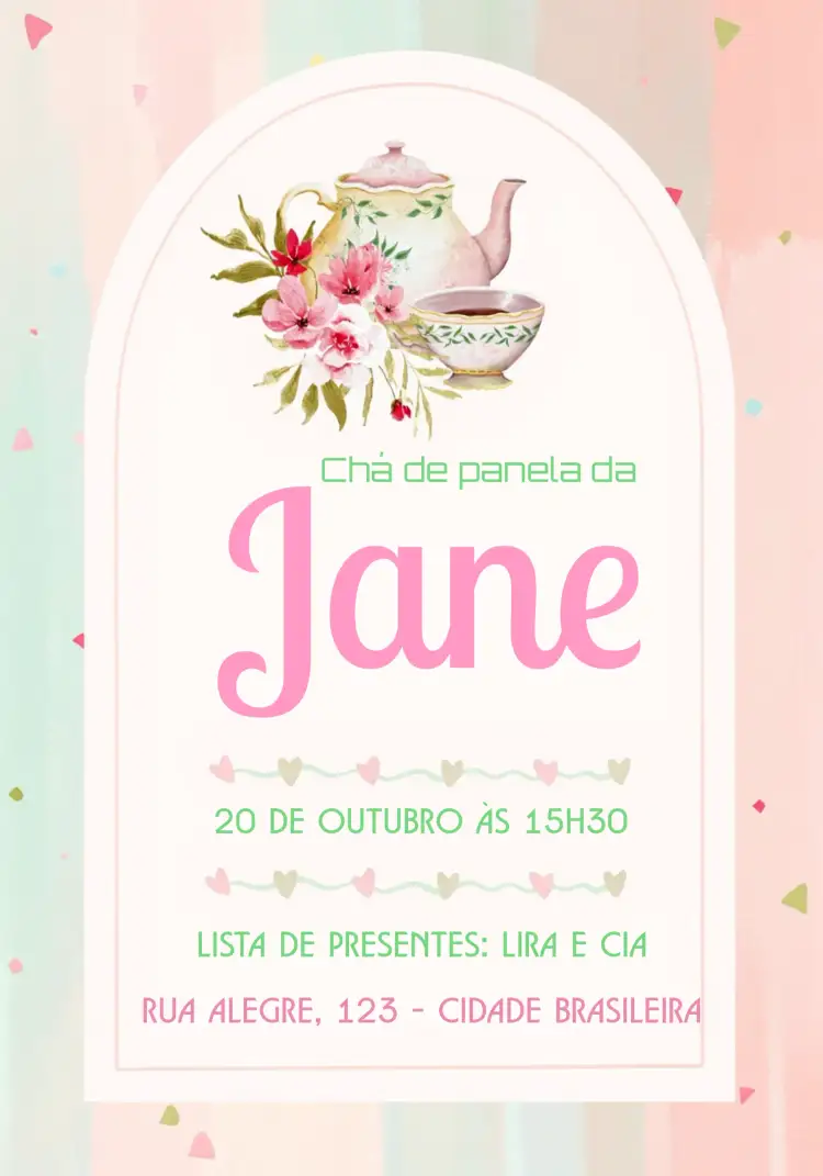 Convite Chá De Panela Floral Delicado – tema Chá de Panela floral, delicado, rosa, elegante, moderno, feminino