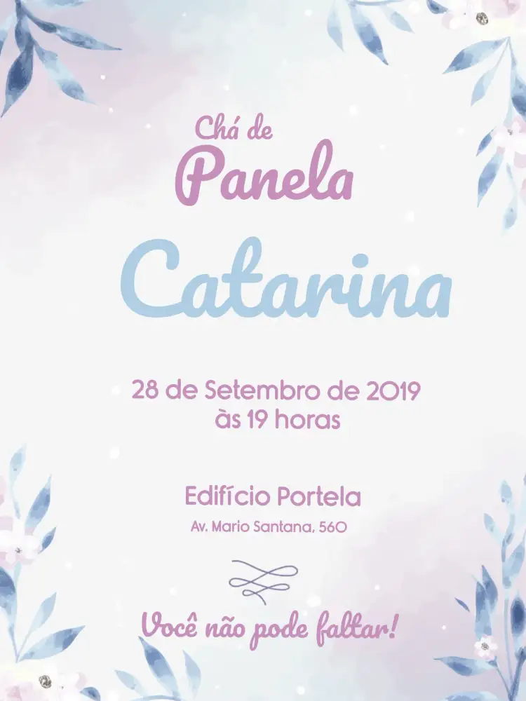 Convite Chá De Panela Floral Flores – tema Chá de Panela floral, delicado, azul, moderno, romântico