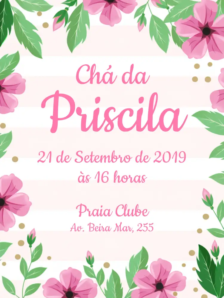Convite Chá De Panela Floral Flores – tema Chá de Panela floral, delicado, rosa, feminino, moderno, romântico