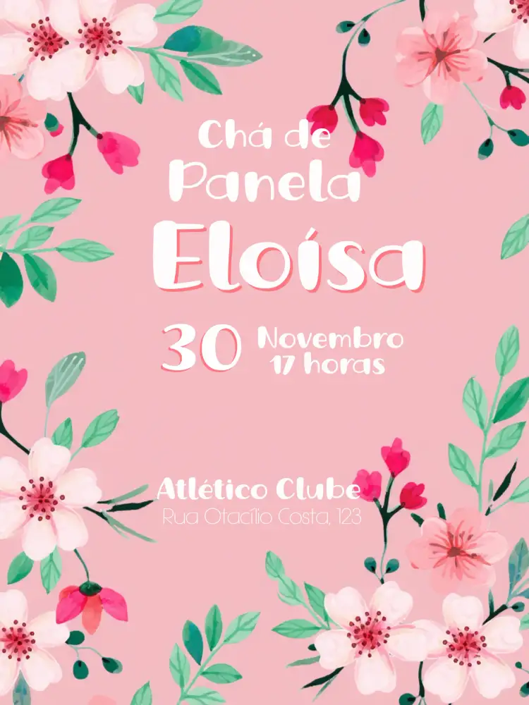 Convite Chá De Panela Floral Nova – tema Chá de Panela floral, delicado, rosa, moderno, romântico, elegante