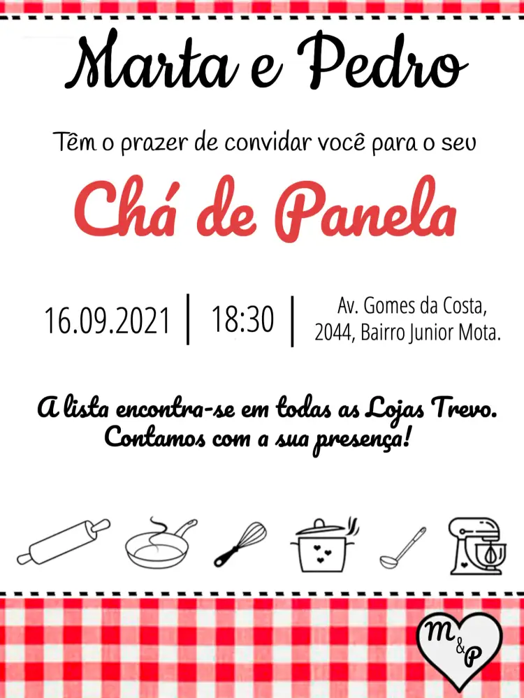 Convite Chá De Panela Fue – tema Chá de Panela moderno, divertido, minimalista, cozinha, clássico, vibrante