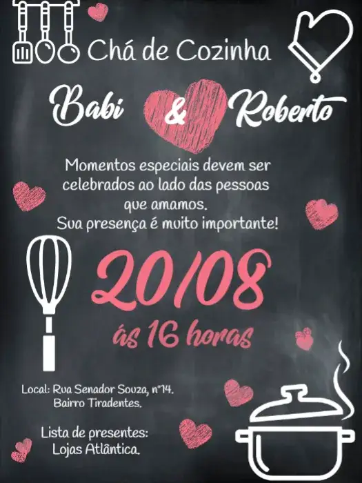 Convite Chá De Panela Cozinha – tema Chá de Panela chalkboard, moderno, delicado, divertido, kitchen, minimalista