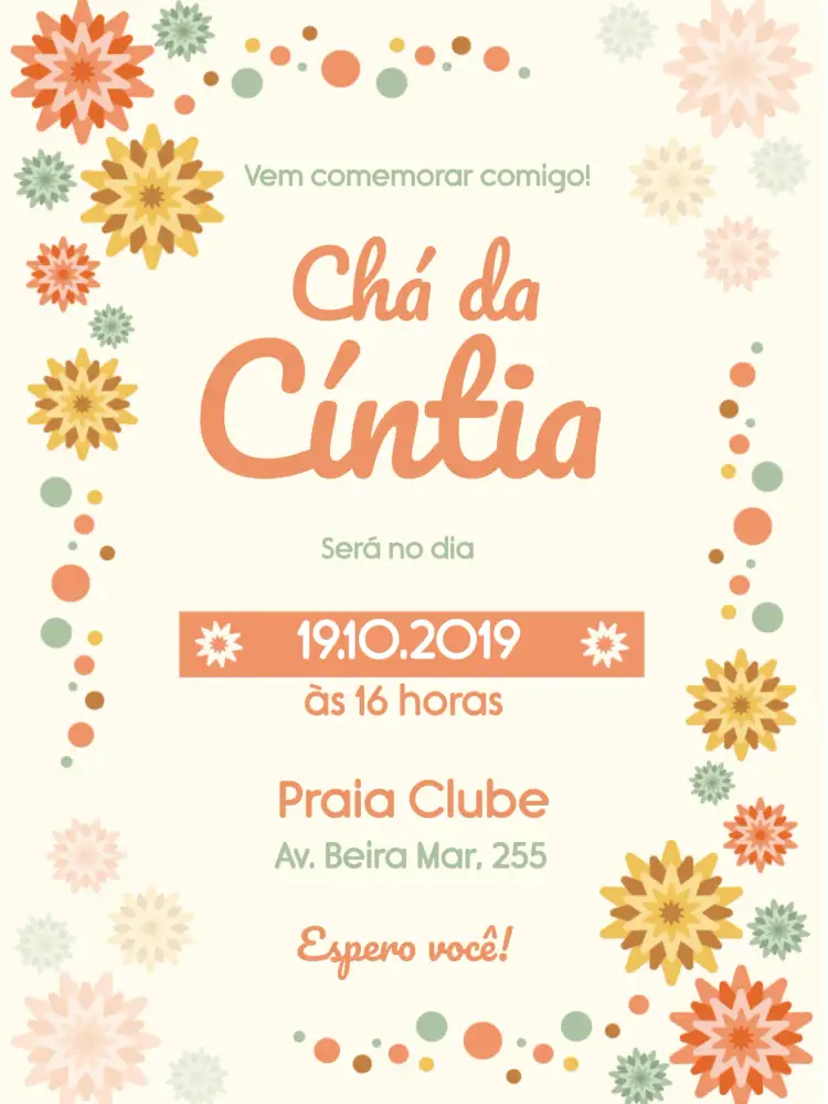 Convite Chá De Panela Laranja – tema Chá de Panela floral, vibrante, moderno, outonal, alegre, delicado