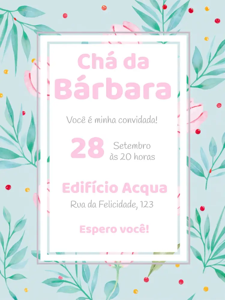 Convite Chá De Panela Noiva – tema Chá de Panela floral, rosa, elegante, romântico, moderno, delicado