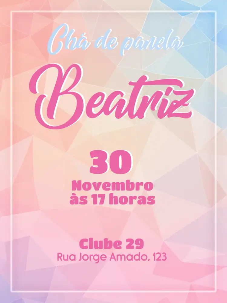 Convite Chá De Panela Pastel – tema Chá de Panela delicado, pastel, rosa, feminino, moderno, minimalista
