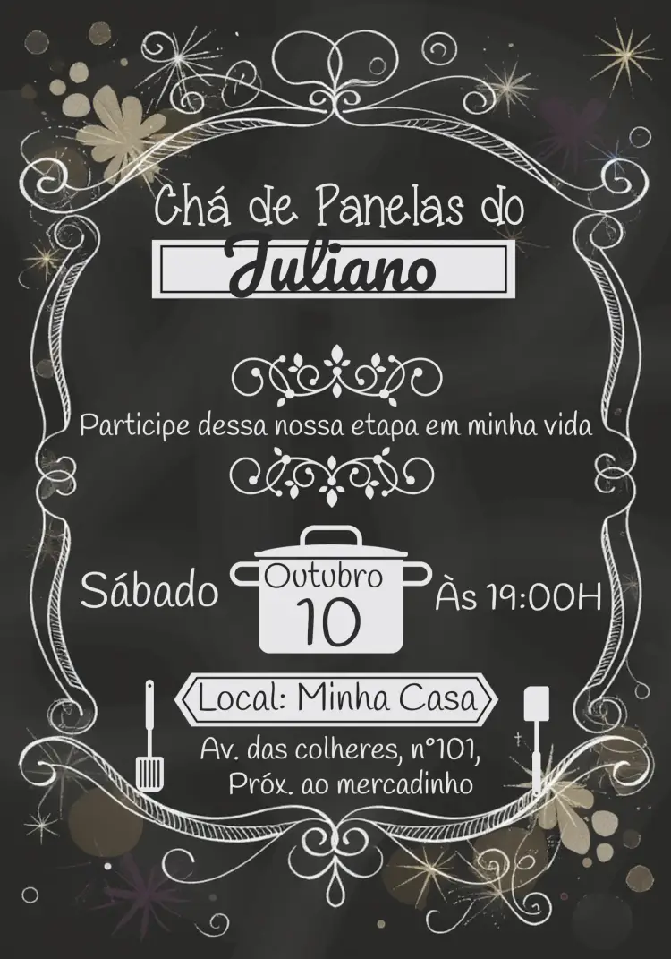 Convite Chá De Panela Quadro Negro Chalkboard Espátula