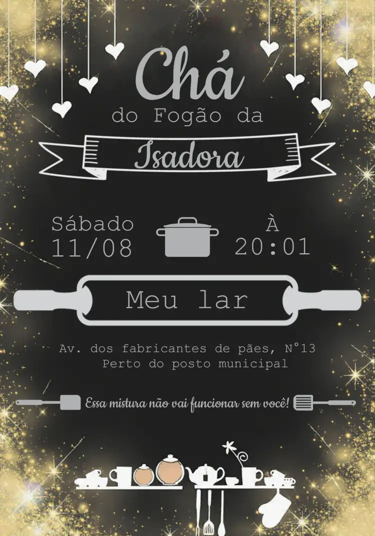 Convite Chá De Panela Quadro Negro Chalkboard Talheres – tema Chá de Panela quadro negro, minimalista, moderno, cozinha, elegante