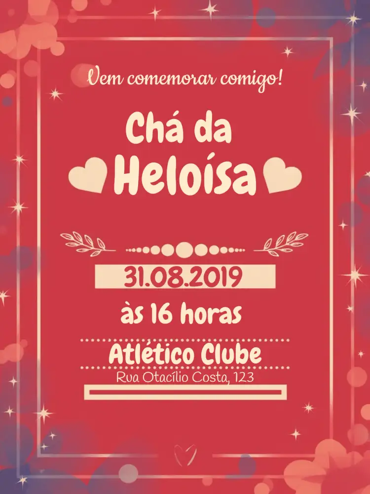 Convite Chá De Panela Romântico Amigas – tema Chá de Panela romântico, vermelho, corações, minimalista, elegante