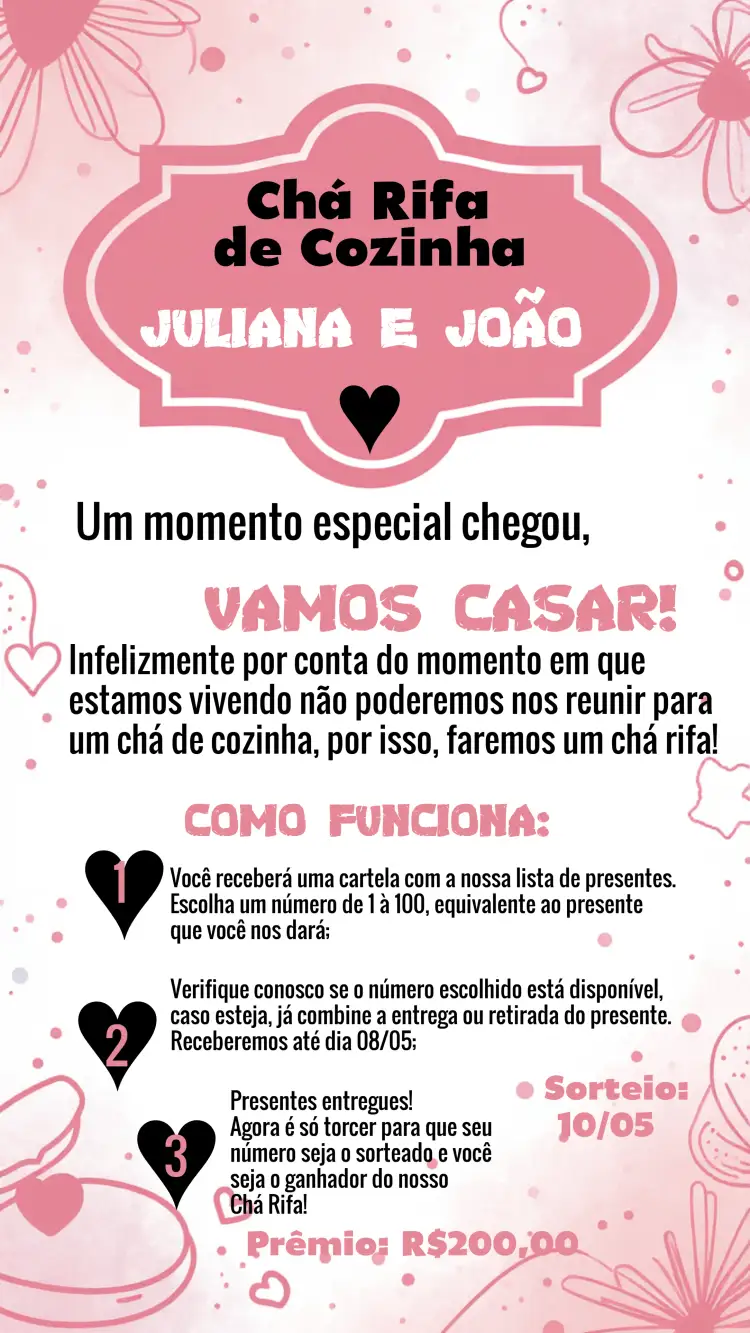 Convite Chá De Panela Rosa Chaleir – tema Chá de Panela rosa, branco, preto, culinário, moderno, divertido