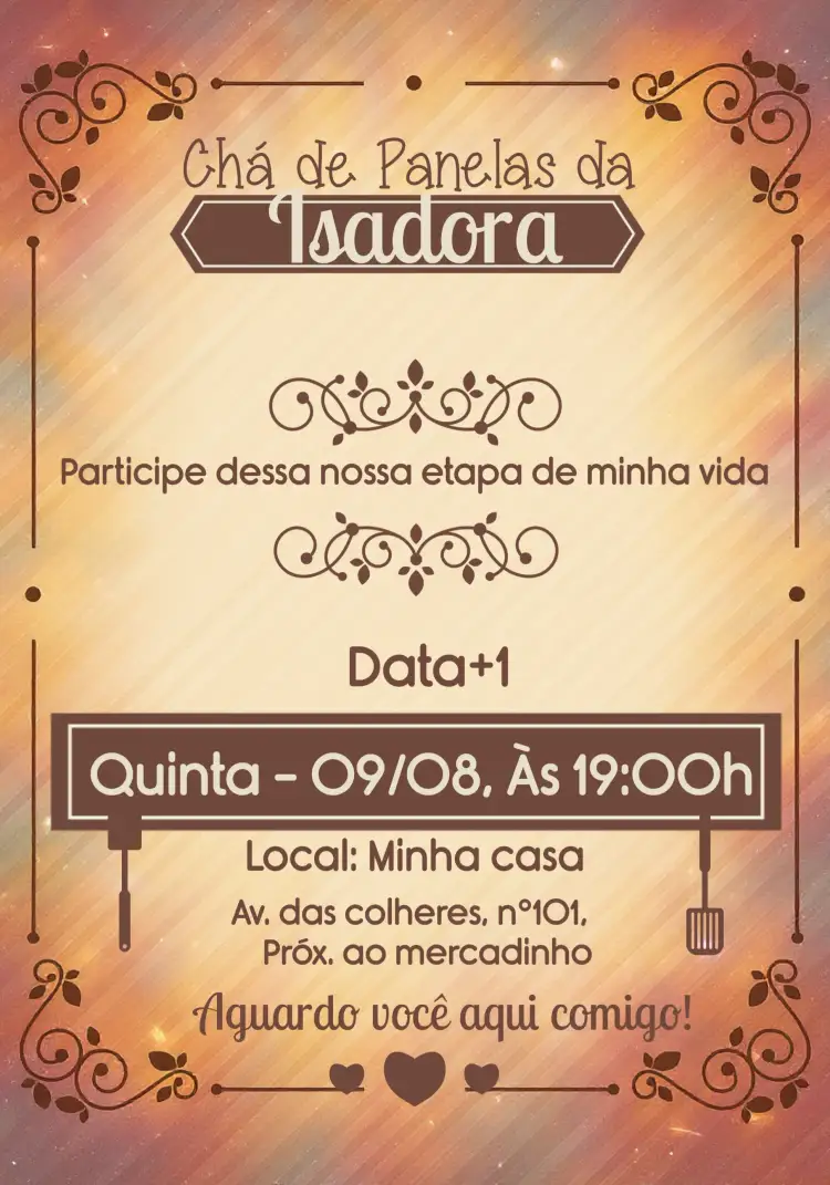 Convite Chá De Panela Talheres – tema Chá de Panela elegante, minimalista, rústico, moderno, romântico, clássico