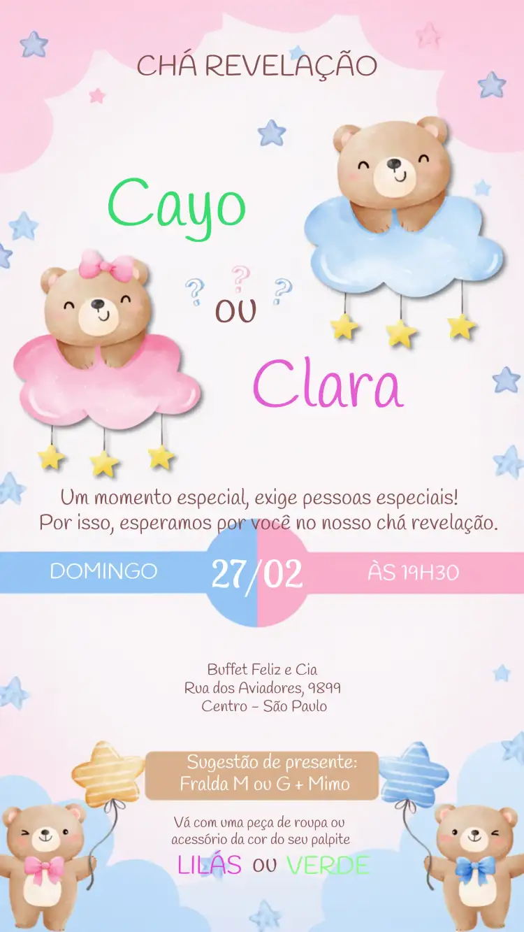 Chá De Revelação Ursinhos Aquarela Menino