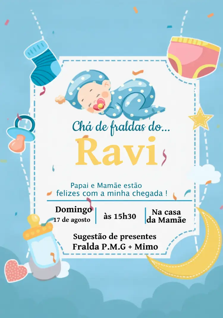 Convite Chá Fraldas Menino