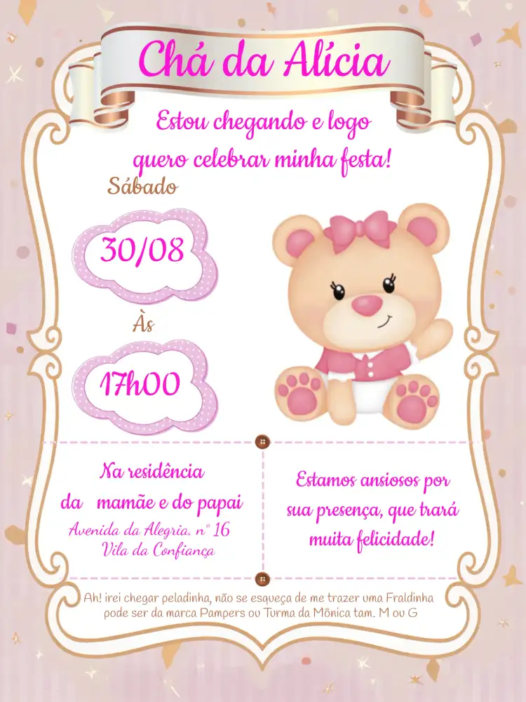 Chá Fraldas Ursinha Dourado
