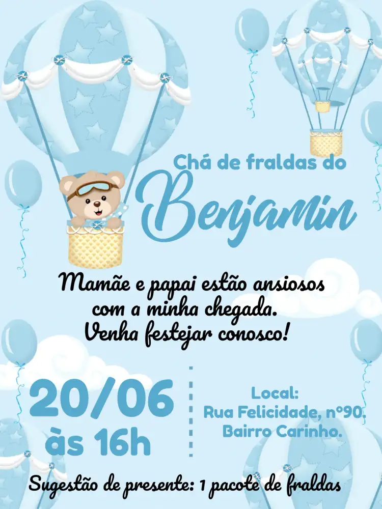 Chá Fraldas Ursinho Baloeiro Menino